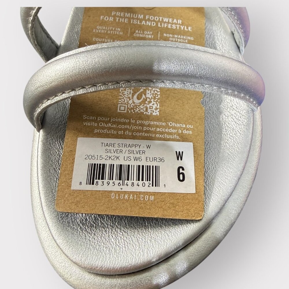 OluKai Tiare Strappy Women’s Sandals Silver Leather Size 6B Medium 20515-2K2K - Picture 9 of 9